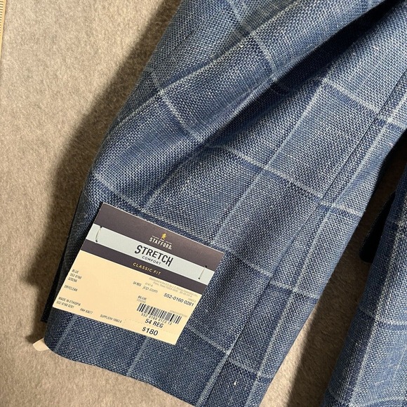 Stafford Blazer Mens 54R Blue Plaid Linen Classic Fit Sports Coat Jacket Preppy - Picture 13 of 15